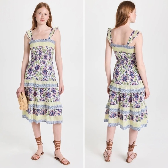 Alicia Bell Christine Sleeveless Tiered Ruffle Smocked Midi Dress Floral Small - Picture 1 of 9